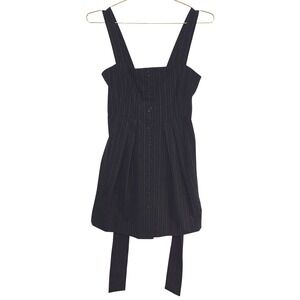 Theory Kantarai Lemonde Black Pinstripe Wool Mini Dress Button Front Tie Back 0